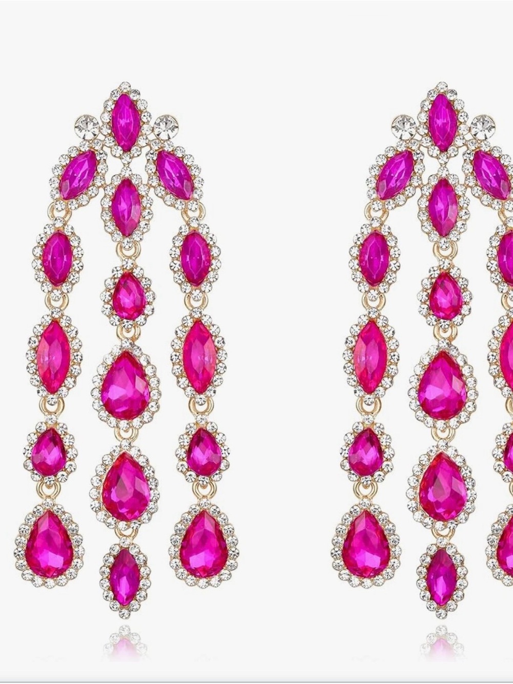 Fuchsia Teardrop Cascade Earrings - Women's Jewelry - Picture 6 of 6